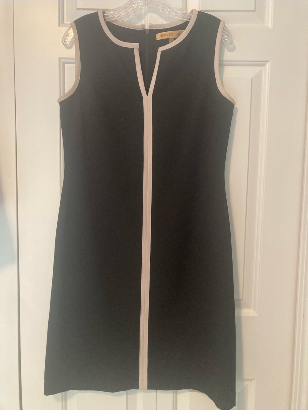 Nipon Boutique Black Midi Sheath Dress with Cream Trim